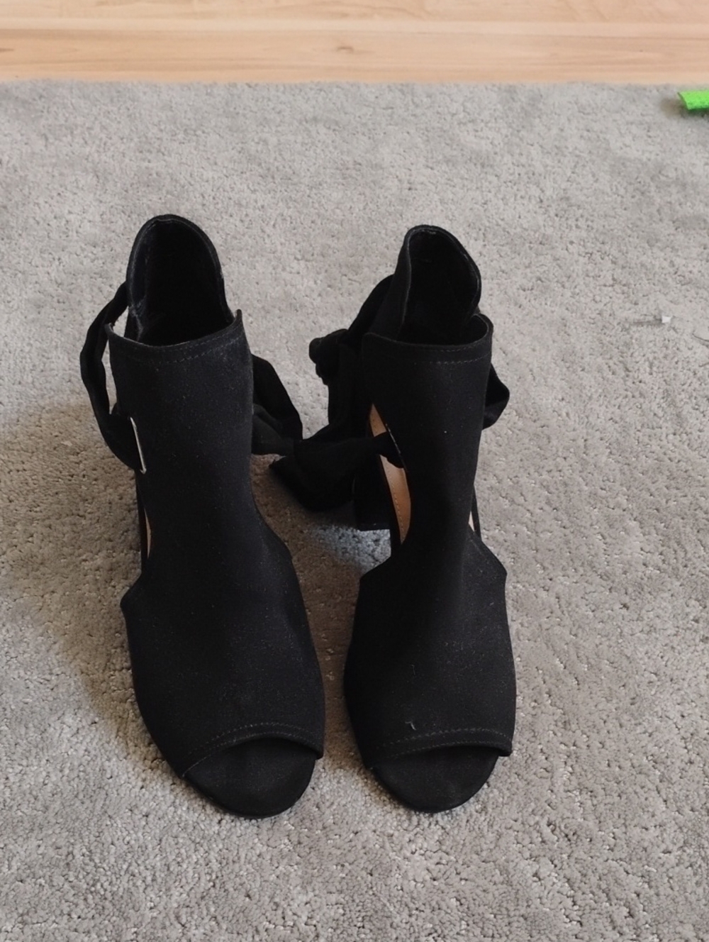 JustFab Suede Black Open-Toe Ankle Tie  Size 9 Heels.  Excellent Condition